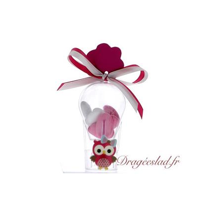 Mongolfière dragées Hibou fuchsia