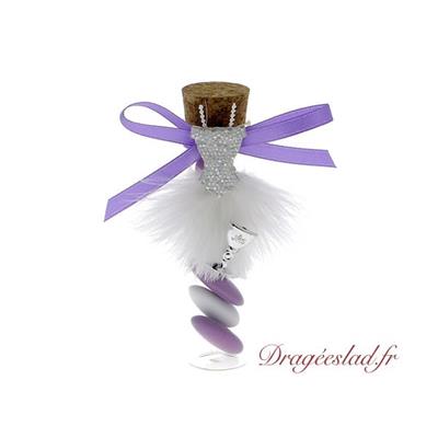 Eprouvette dragées communion lilas tutu plume