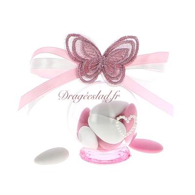 Boule dragées papillon rose