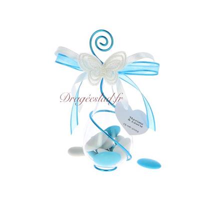 Goutte dragées mariage turquoise papillon 