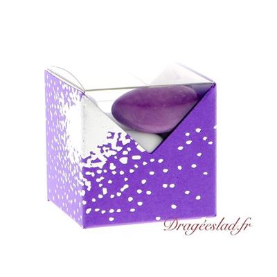 Boite à dragées cube alizée lilas et argent