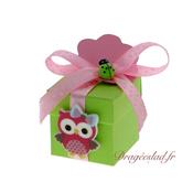 Boite  drages cube Hibou fuchsia