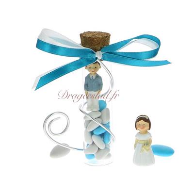 Eprouvette dragées communion turquoise