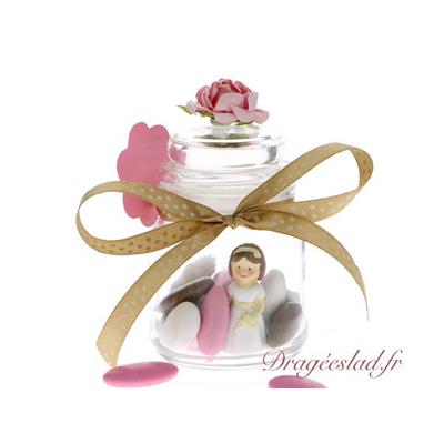 Pot rond dragées communion rose