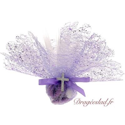 Tulle dragées communion lilas