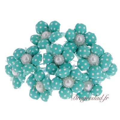 Fleur turquoise pois blanc