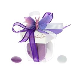 Boite  drages blanche papillon lilas