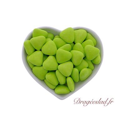 Dragées mini coeur chocolat vert tilleul 70 % 1kg