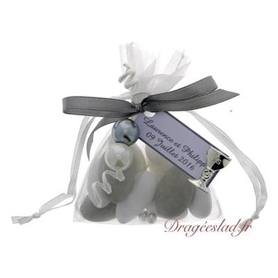 Sachet dragées communion perle grise