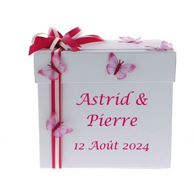 Urne mariage papillon fuchsia