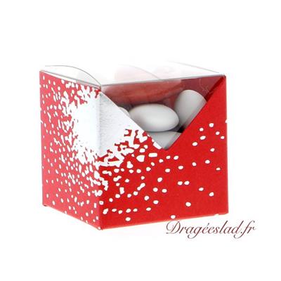 Boite à dragées cube alizée rouge et argent